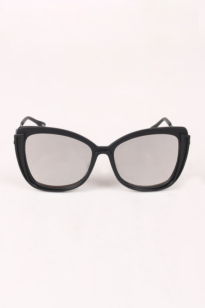 Wavy Arms Metallic Accent Mirrored Butterfly Sunglasses