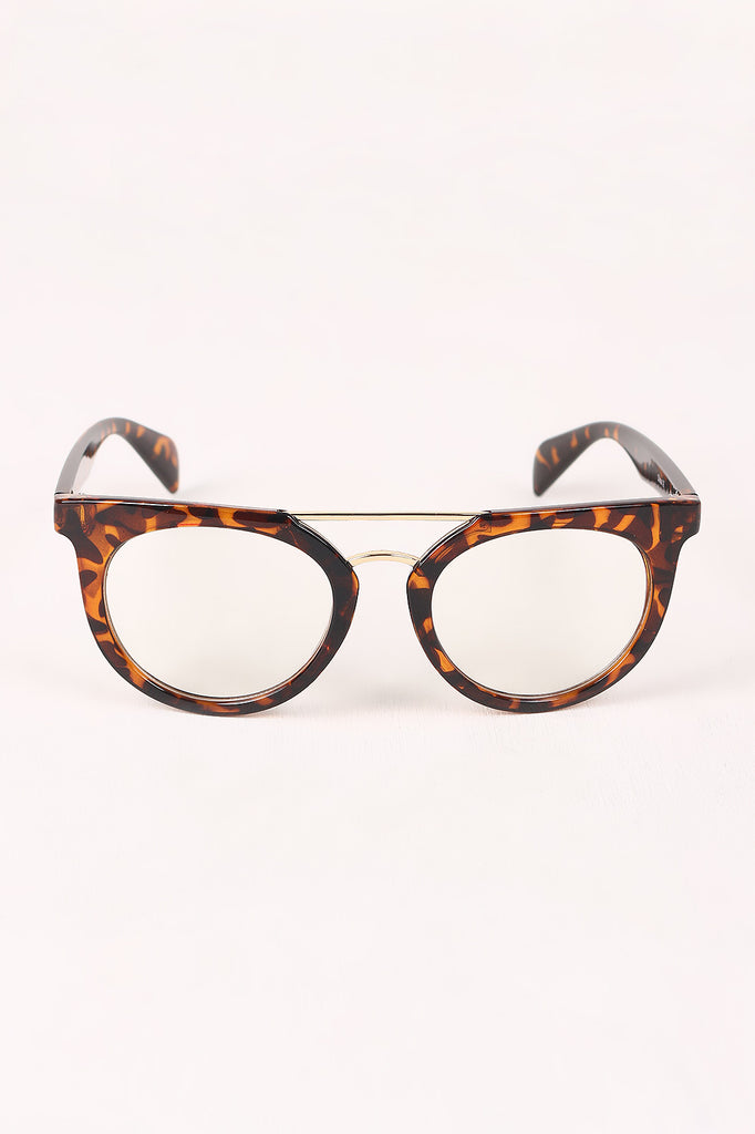 Printed Frame Round Clear Lens Glasses