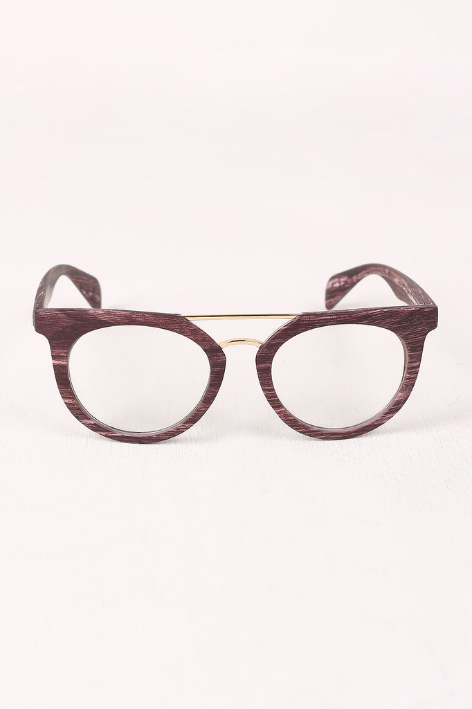 Printed Frame Round Clear Lens Glasses