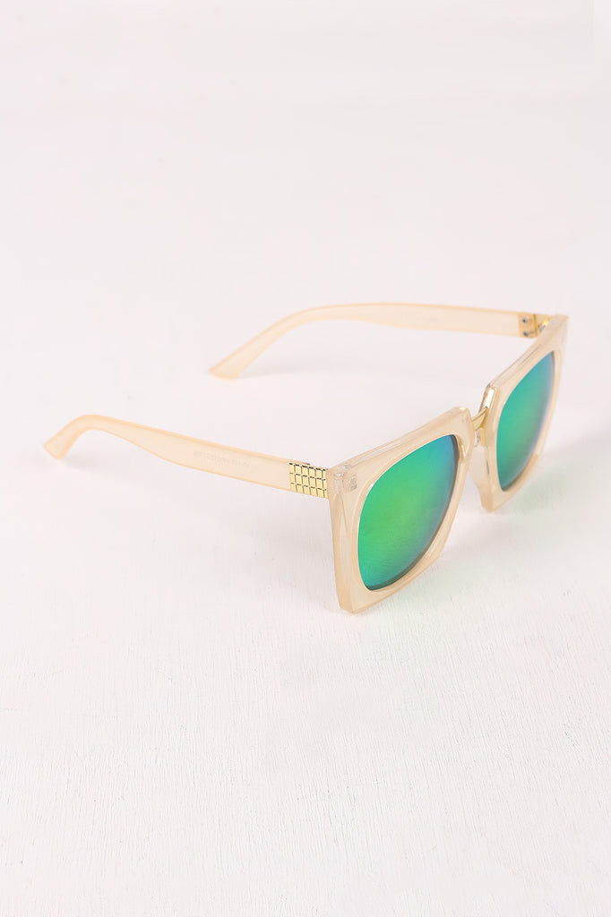 Geometric-Shape Plastic Frame Mirrored Sunglasses