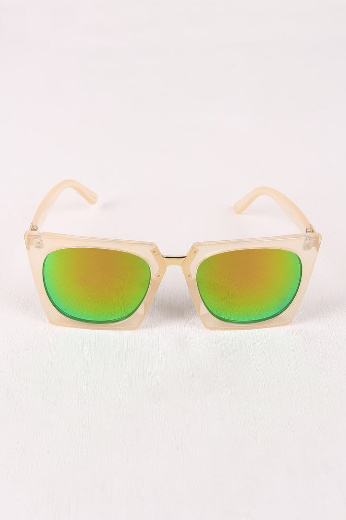 Geometric-Shape Plastic Frame Mirrored Sunglasses