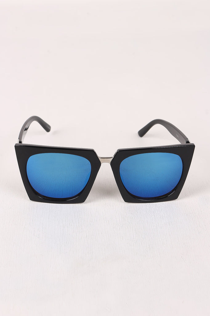 Geometric-Shape Plastic Frame Mirrored Sunglasses