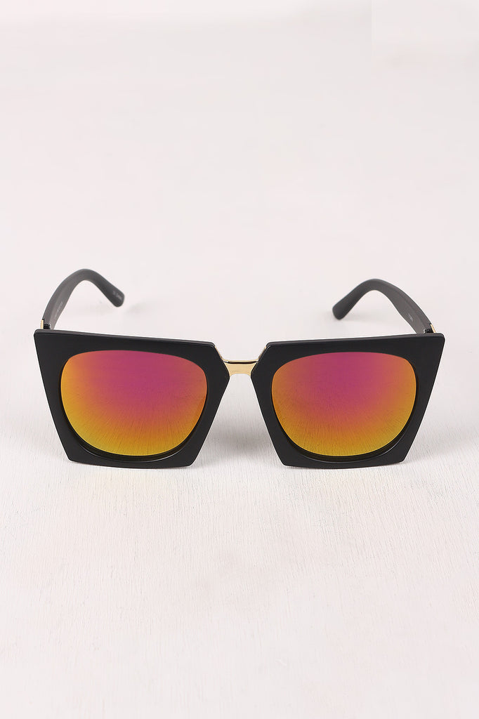 Geometric-Shape Plastic Frame Mirrored Sunglasses