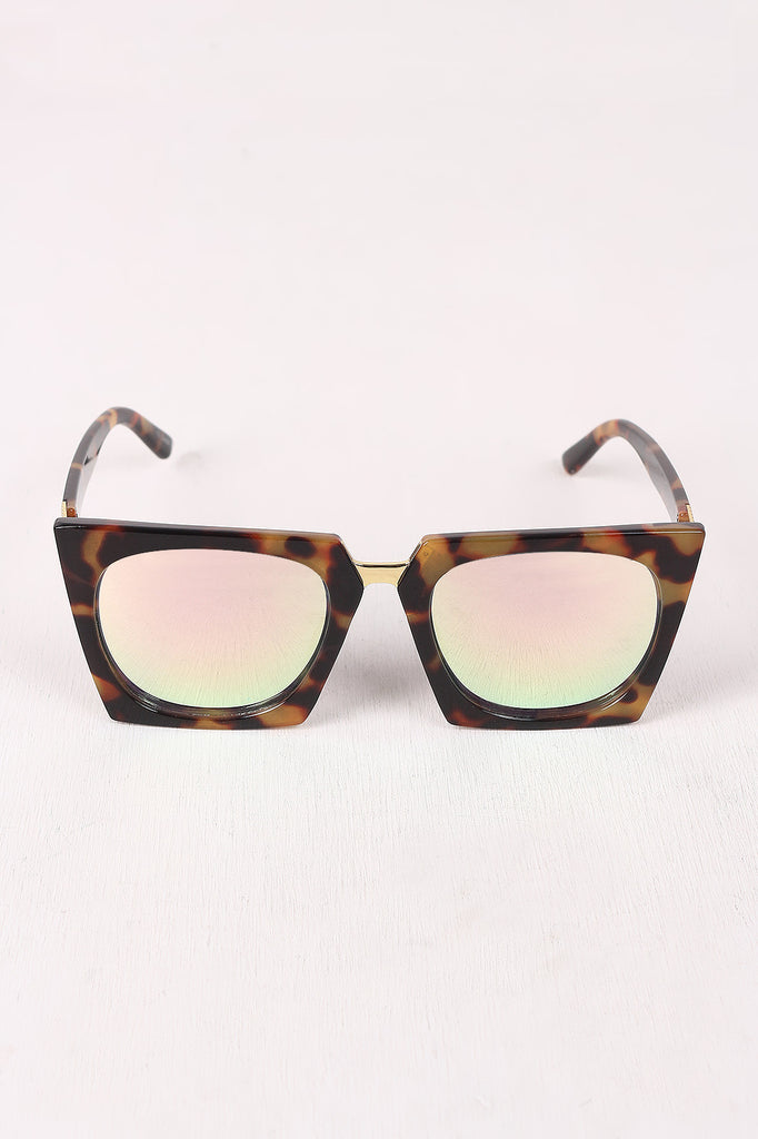 Geometric-Shape Plastic Frame Mirrored Sunglasses