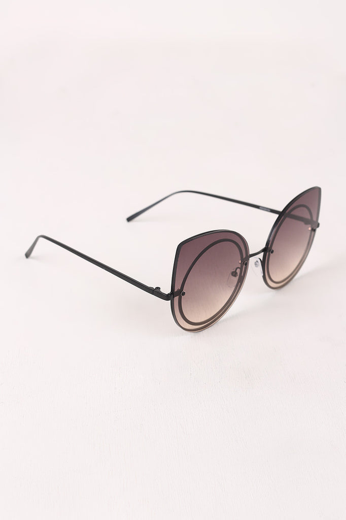 Sculpted Gradient Cat Eye Round Sunglasses