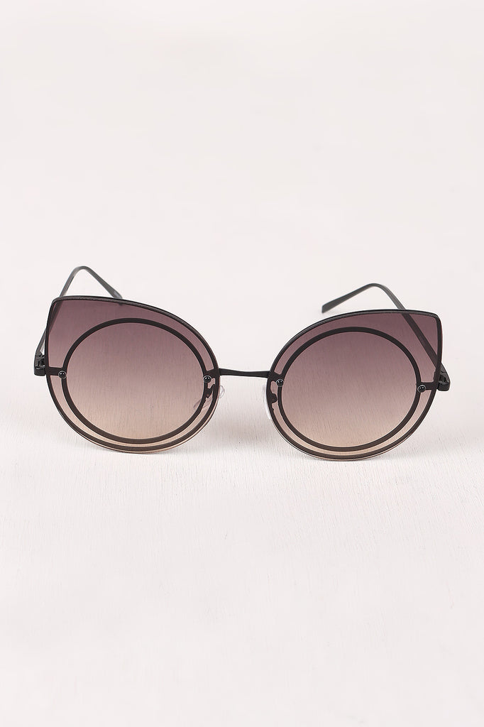 Sculpted Gradient Cat Eye Round Sunglasses