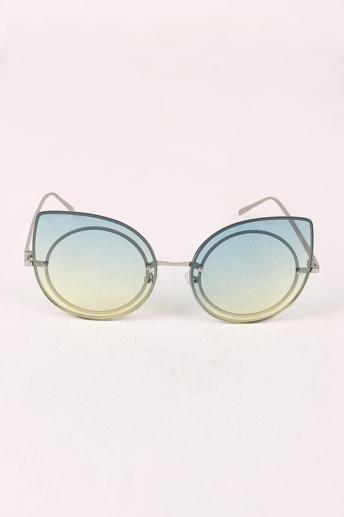 Sculpted Gradient Cat Eye Round Sunglasses