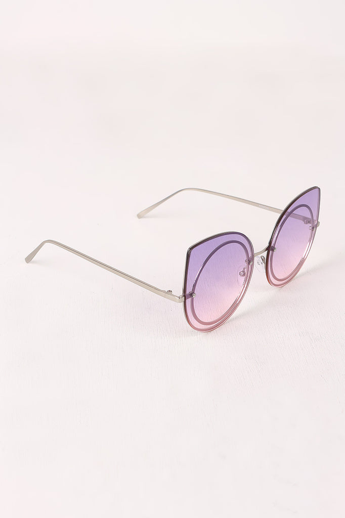 Sculpted Gradient Cat Eye Round Sunglasses