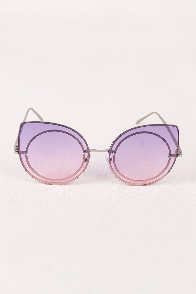 Sculpted Gradient Cat Eye Round Sunglasses