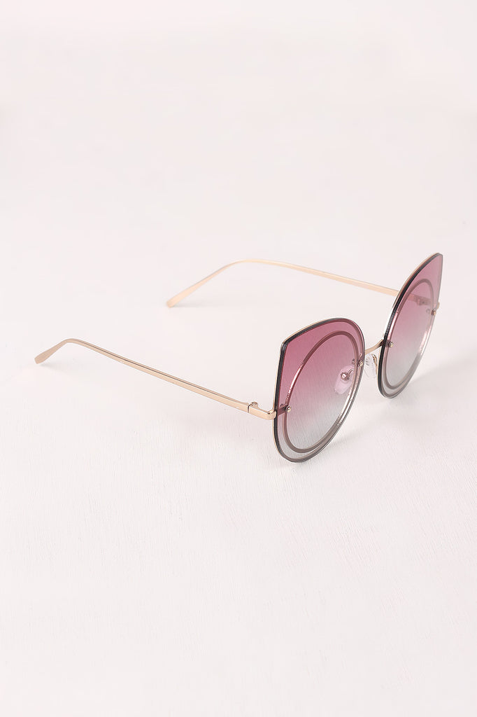 Sculpted Gradient Cat Eye Round Sunglasses