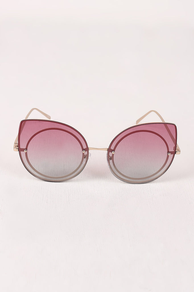 Sculpted Gradient Cat Eye Round Sunglasses