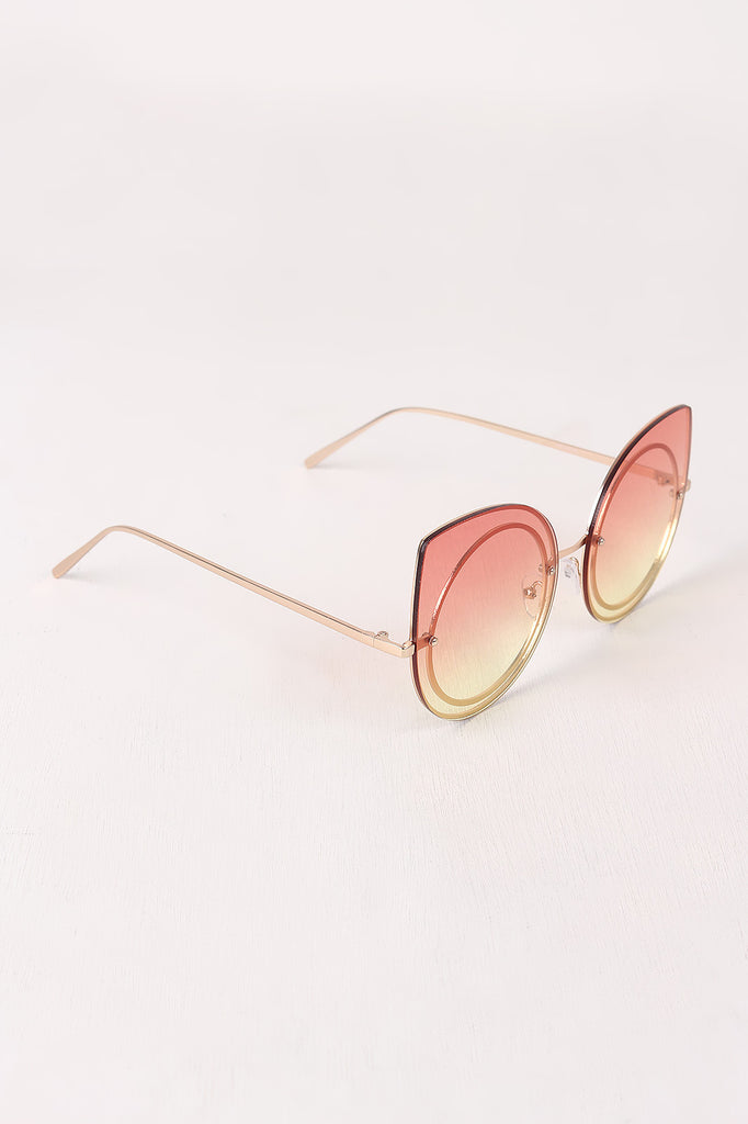 Sculpted Gradient Cat Eye Round Sunglasses
