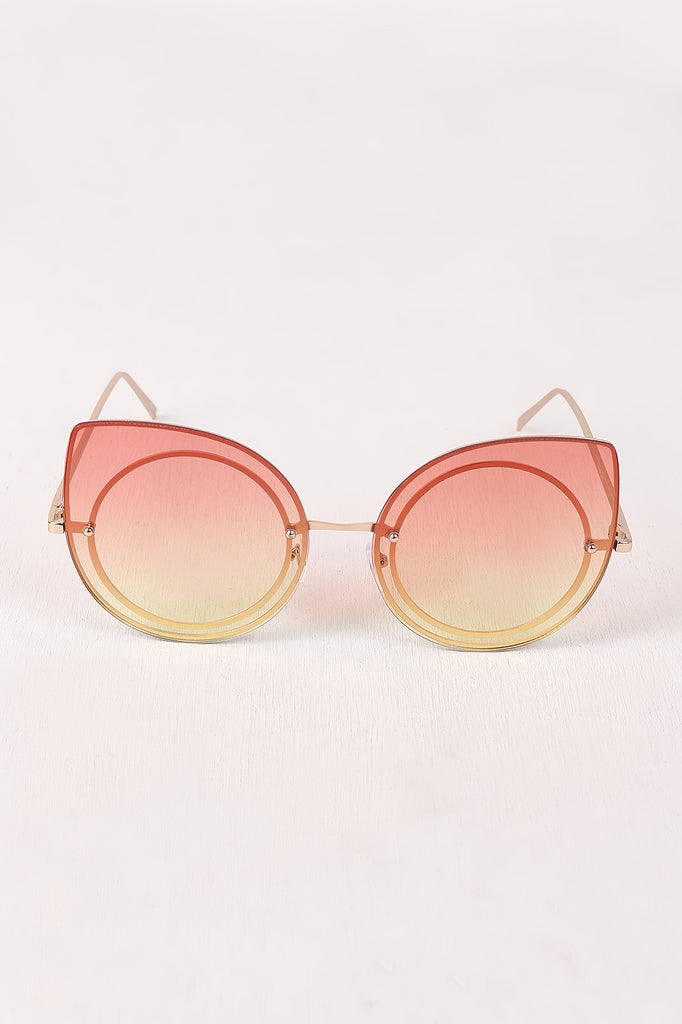 Sculpted Gradient Cat Eye Round Sunglasses