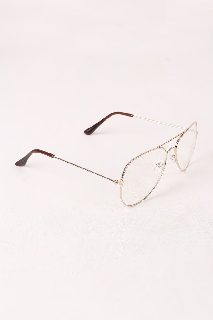 Clear Lens Wire Frame Aviator Glasses