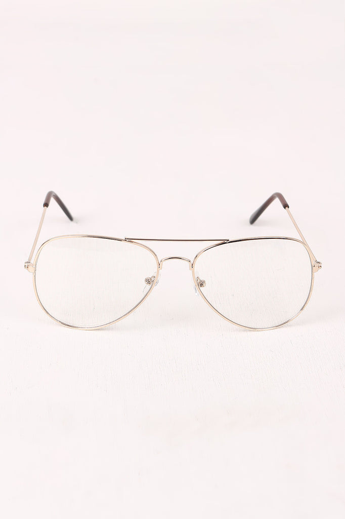 Clear Lens Wire Frame Aviator Glasses
