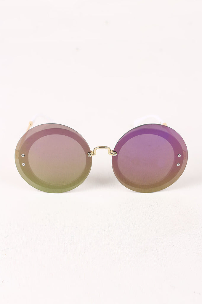 Rimless Round Mirrored Sunglasses