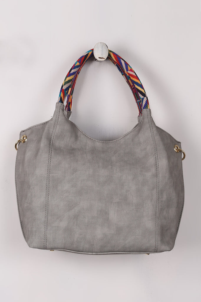 Vegan Leather Colorful Woven Handles Bag