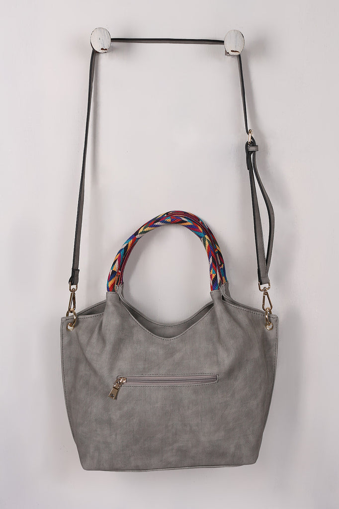 Vegan Leather Colorful Woven Handles Bag