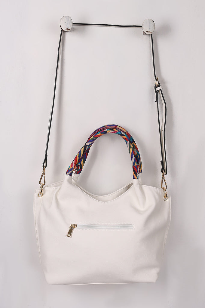Vegan Leather Colorful Woven Handles Bag