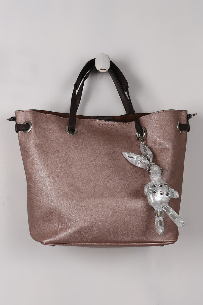 Pebbled Vegan Leather Bunny Keychain Tote Bag
