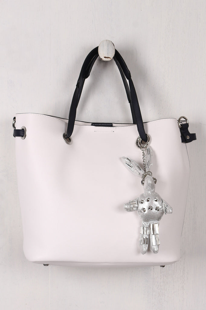 Pebbled Vegan Leather Bunny Keychain Tote Bag