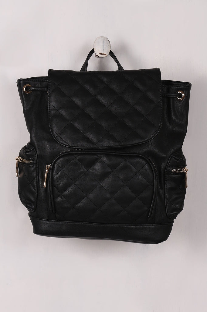 Vegan Leather Quilted Pullstring Backpack