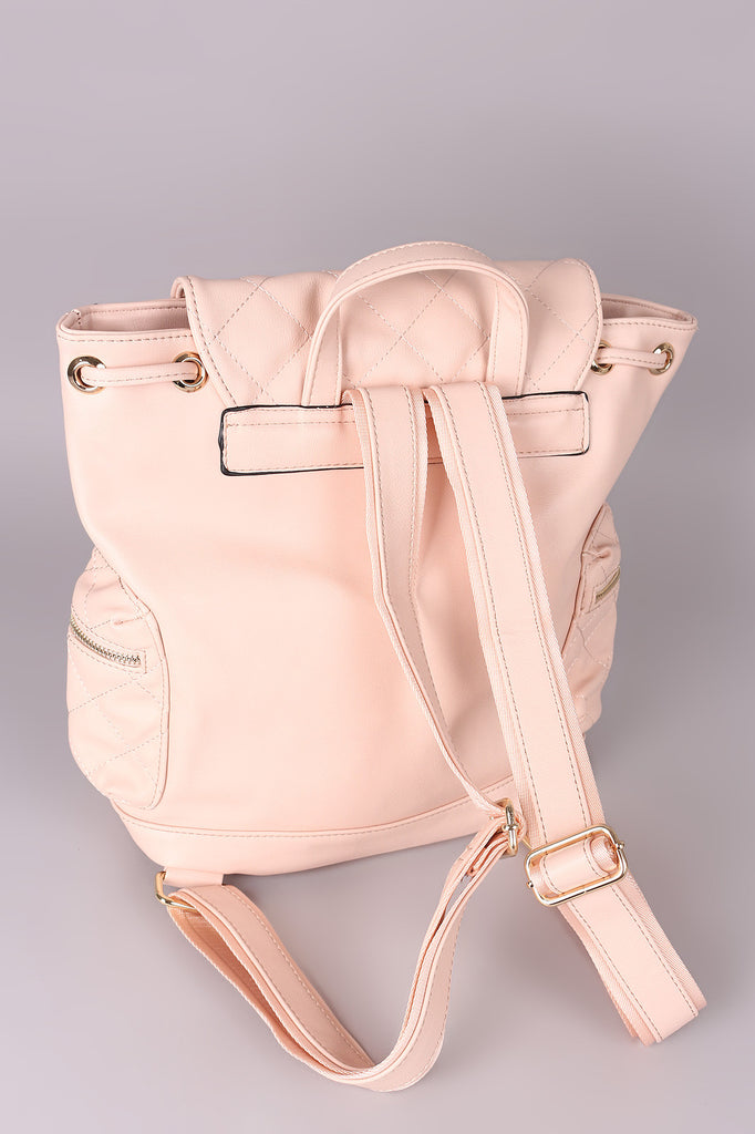Vegan Leather Quilted Pullstring Backpack