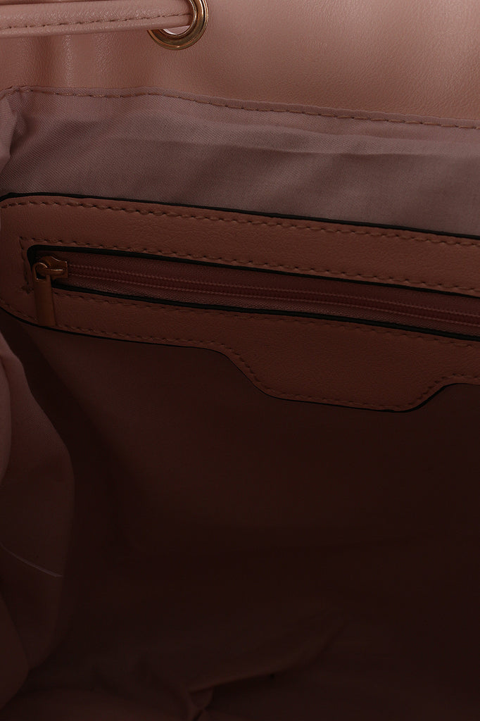 Vegan Leather Quilted Pullstring Backpack