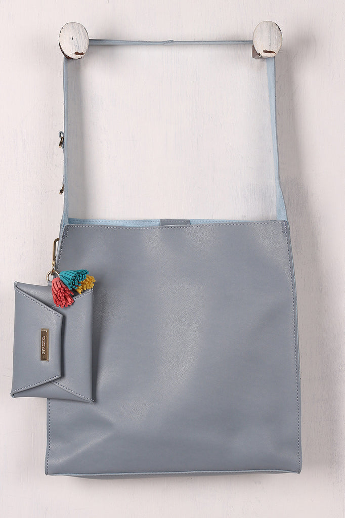Vegan Leather Two In One Tassel Tote Bag
