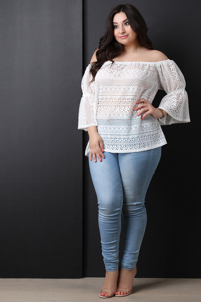 Crochet Bardot Bell Sleeves Top