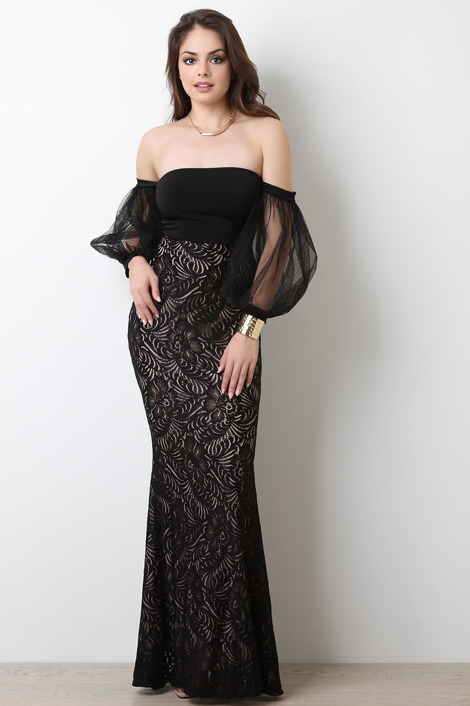 Off The Shoulder Cuff Sleeve Mermaid Dress