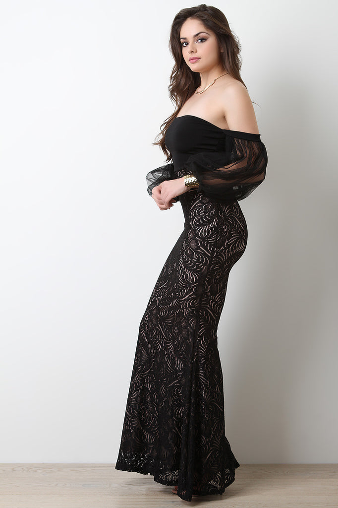 Off The Shoulder Cuff Sleeve Mermaid Dress