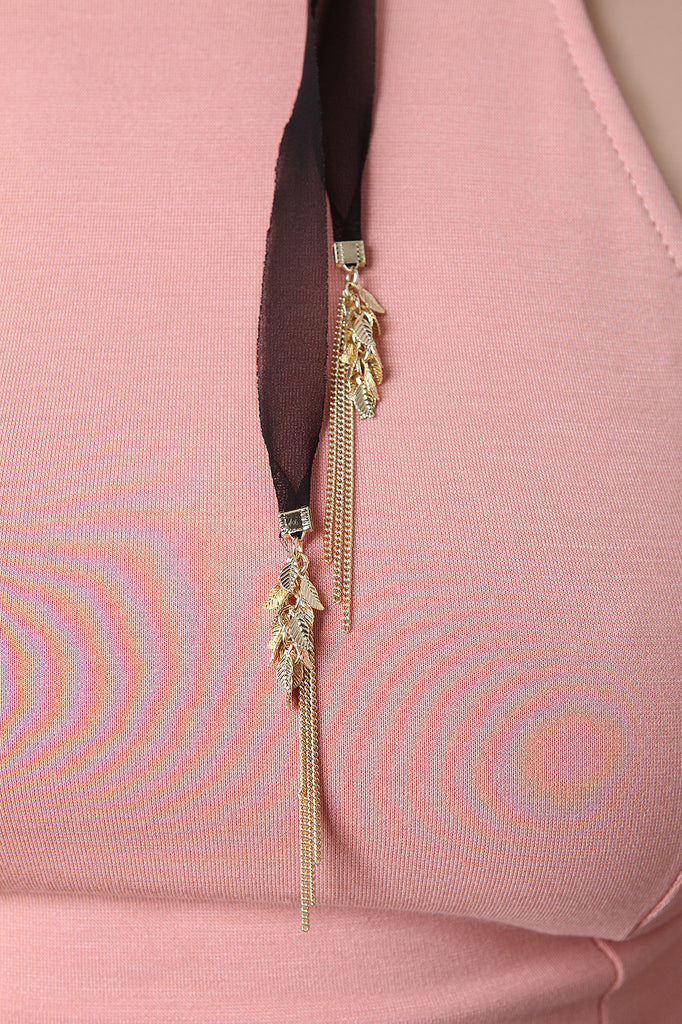 Leaf Tassel Chiffon Wrap Choker