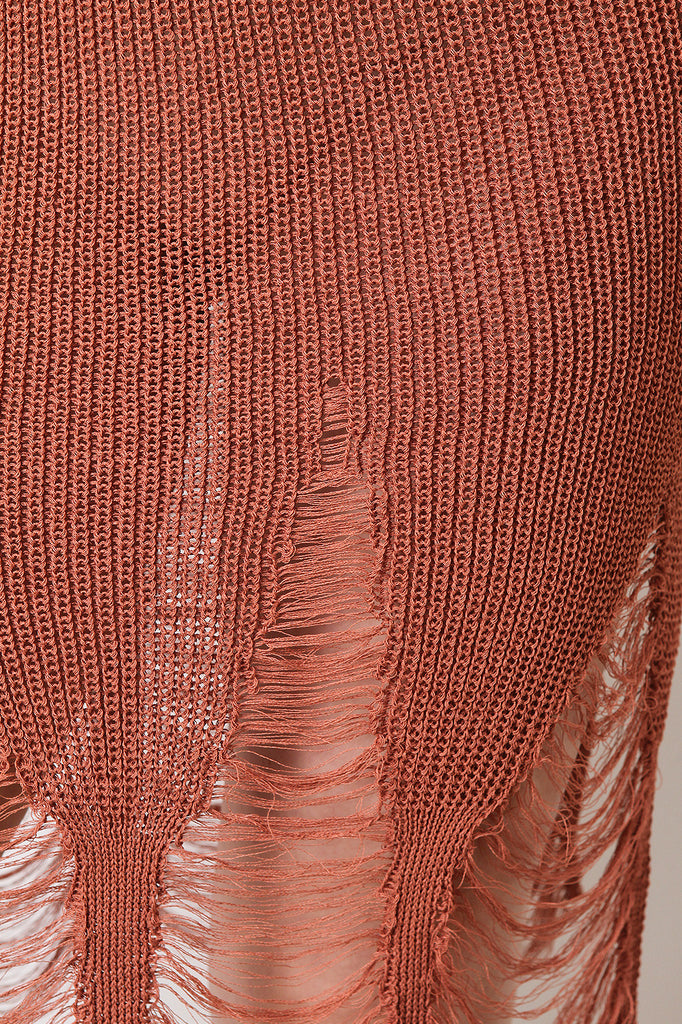 Shredded Loose Knit Sleeveless Midi Dress