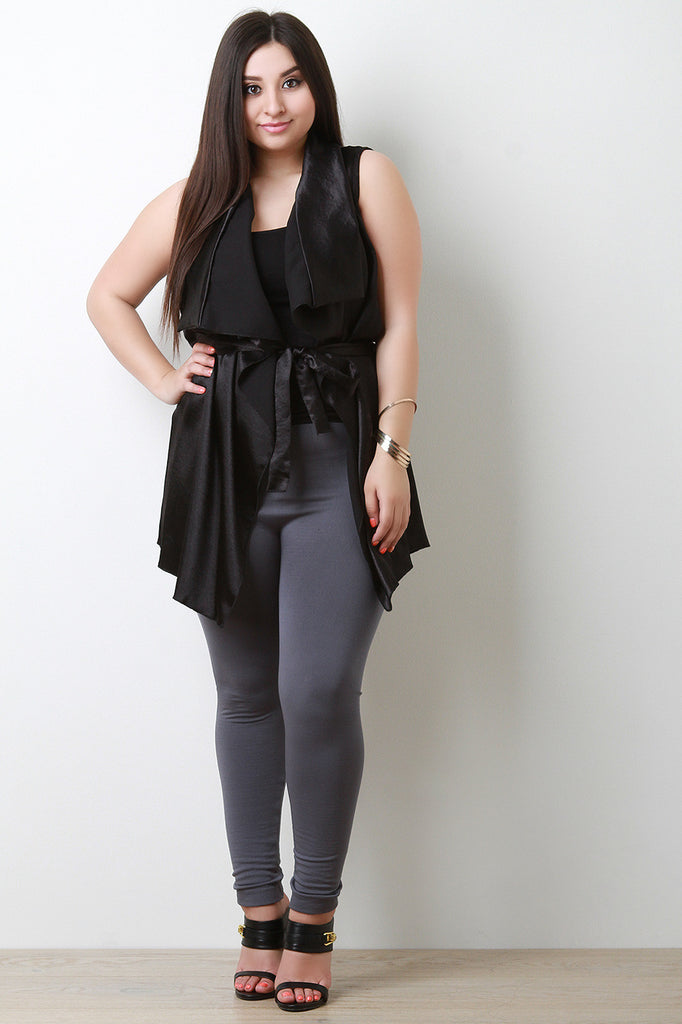Satin Waterfall Waist Tie Vest