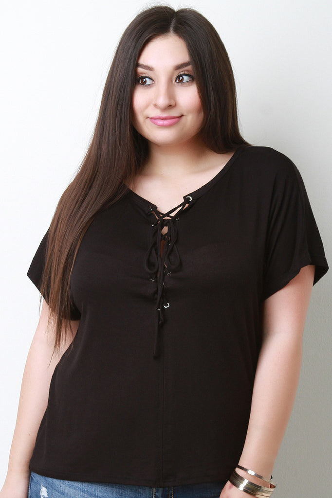 Smooth Deep-V Corset Lace-Up Top