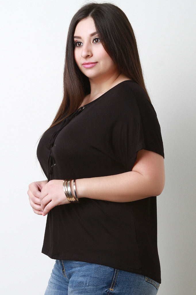 Smooth Deep-V Corset Lace-Up Top