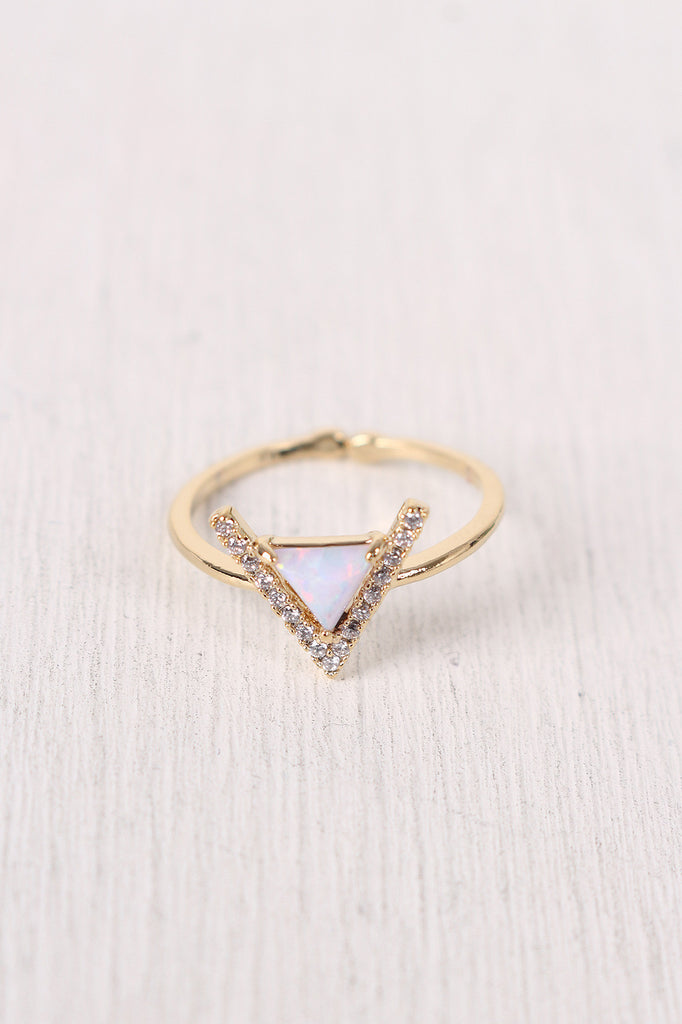 Rhinestone Accent Triangle Gemstone Ring