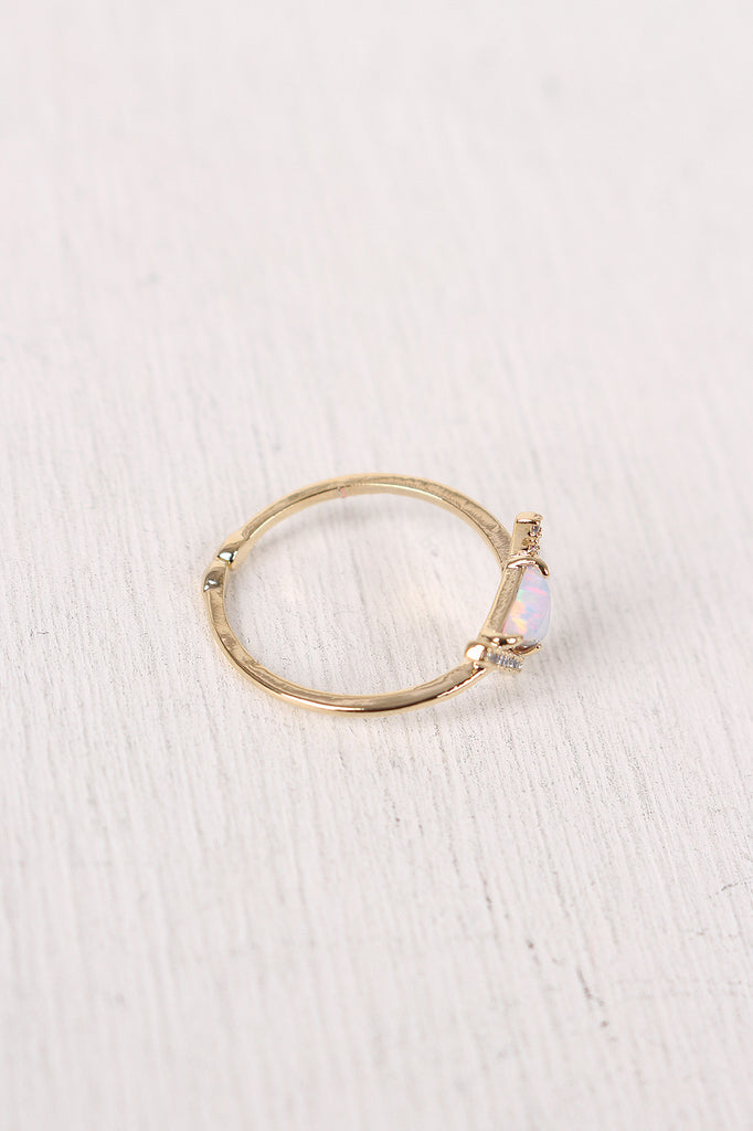 Rhinestone Accent Triangle Gemstone Ring