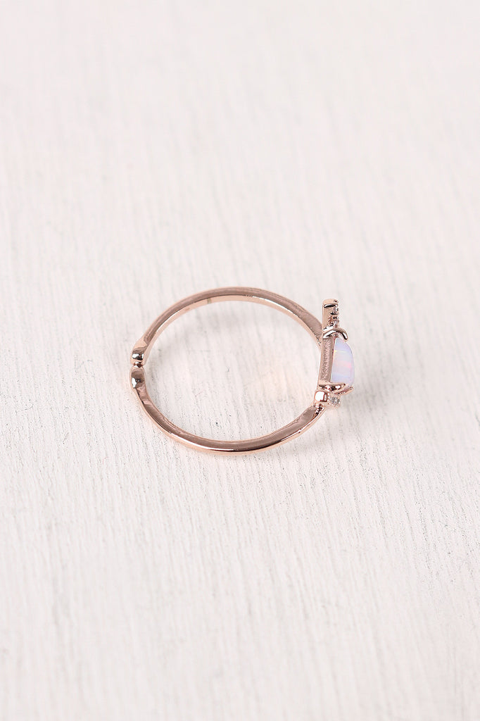Rhinestone Accent Triangle Gemstone Ring