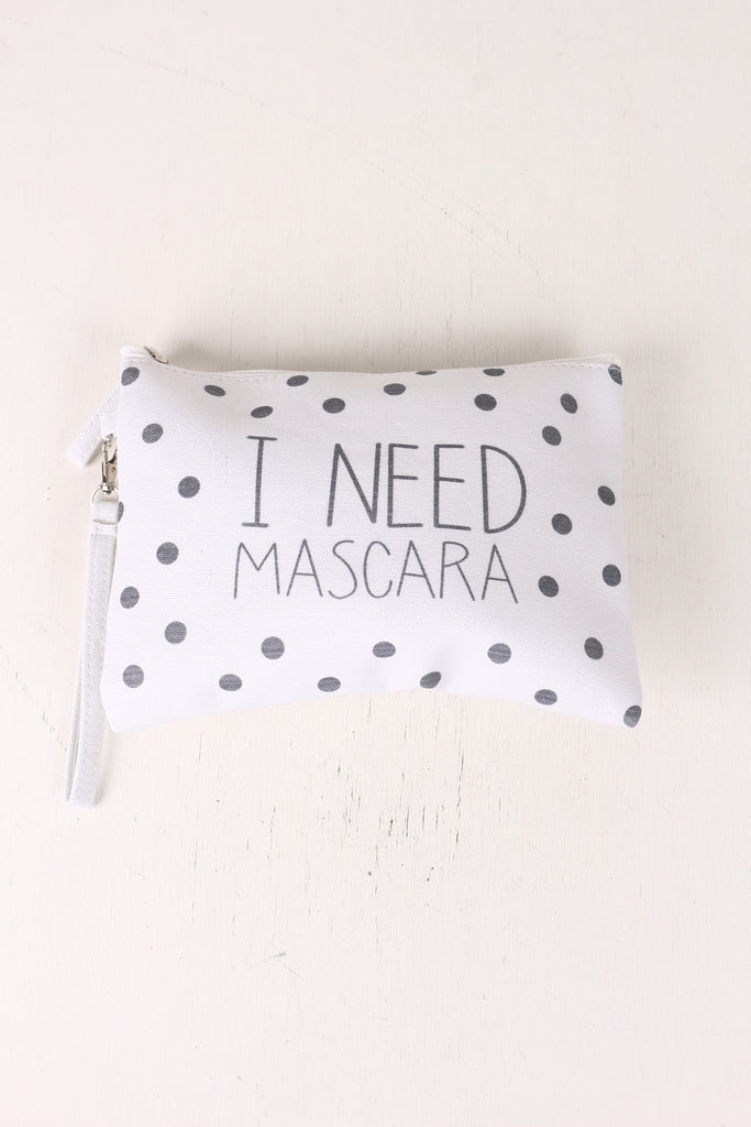 I Need Mascara Polka Dot Canvas Clutch