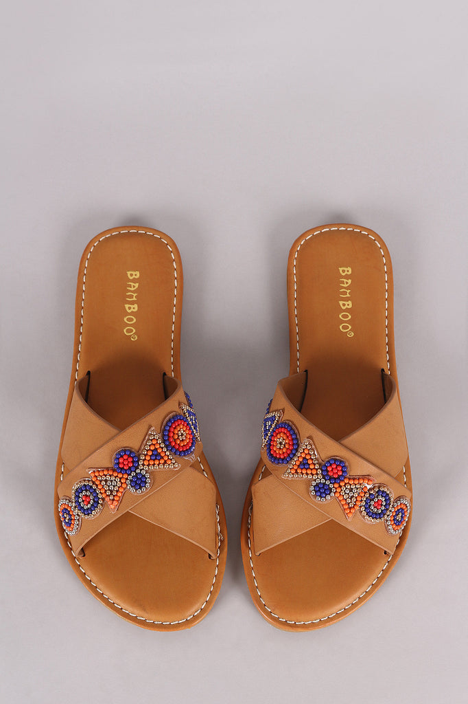 Bamboo Beadwork Crisscross Slide Sandal