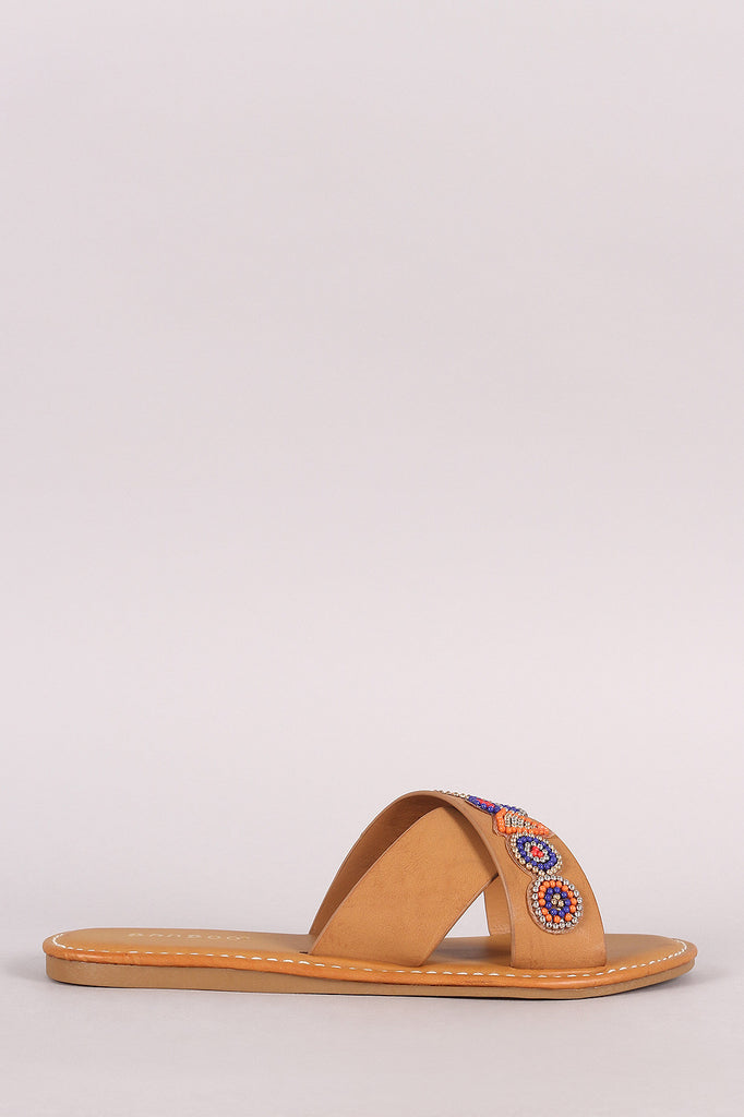 Bamboo Beadwork Crisscross Slide Sandal