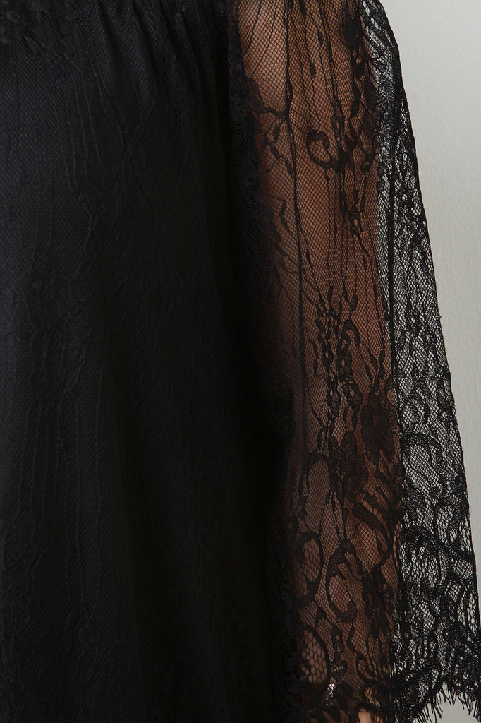 Semi-Sheer Lace Bardot Midi Dress