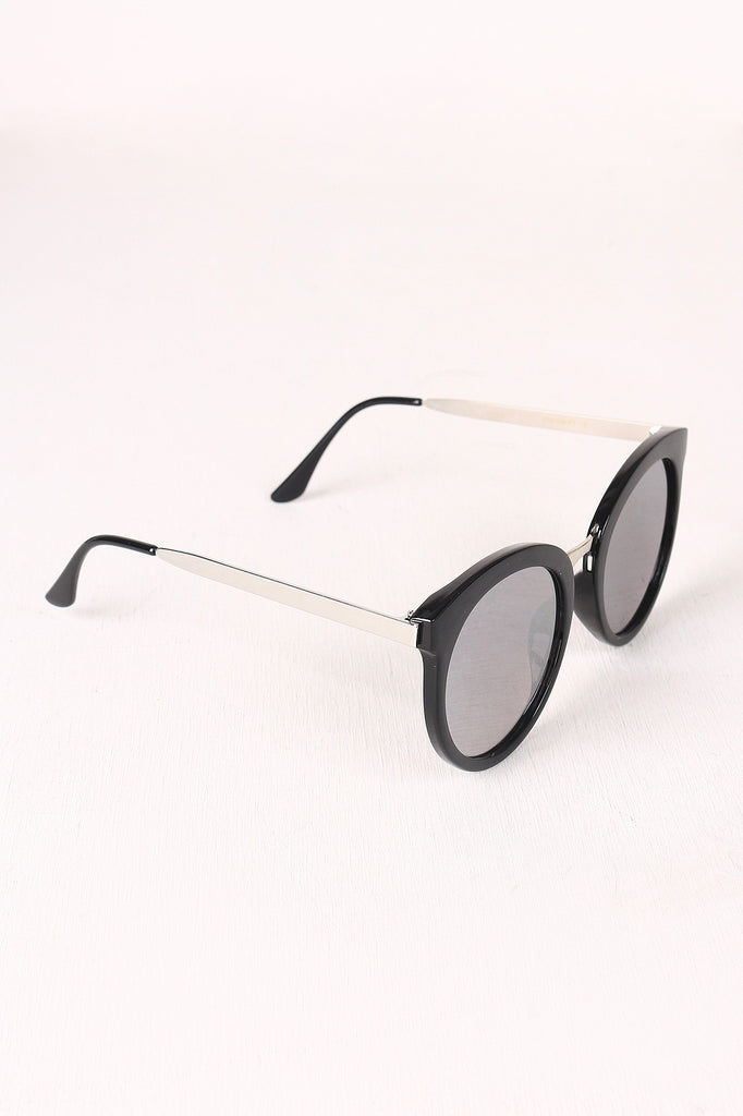 Oversized Metallic Accent Mirrored Sunglasses