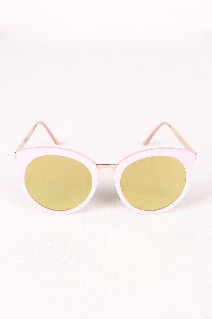 Oversized Metallic Accent Mirrored Sunglasses