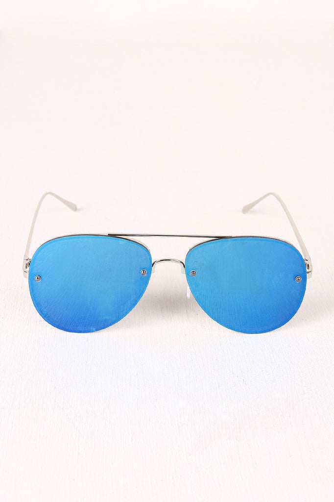 Double Bridge Mirrored Lens Aviator Sunglasses