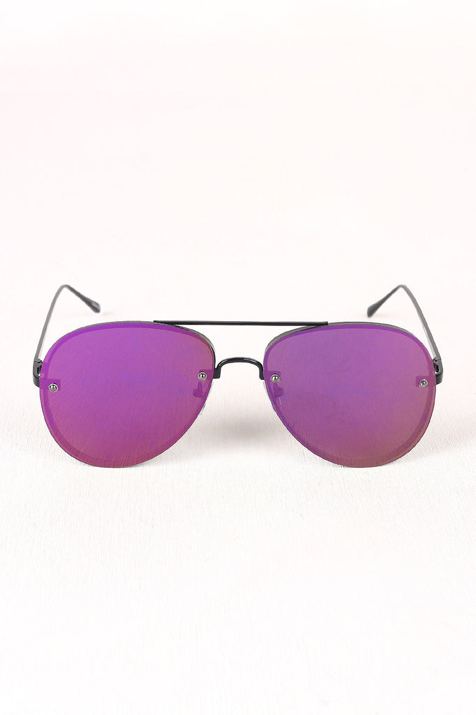 Double Bridge Mirrored Lens Aviator Sunglasses