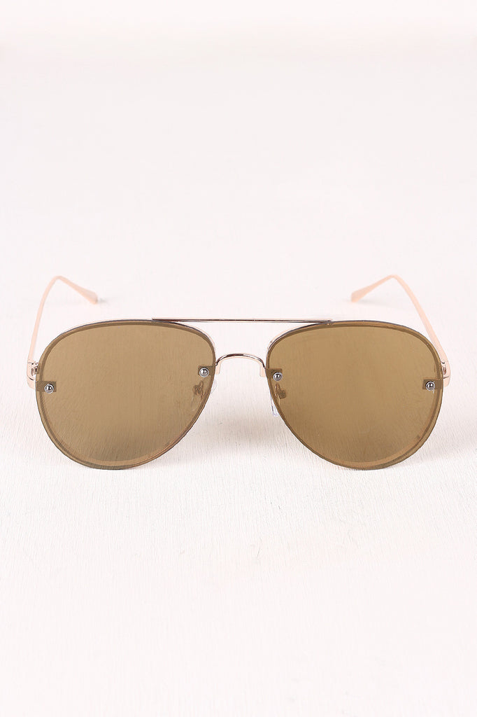 Double Bridge Mirrored Lens Aviator Sunglasses