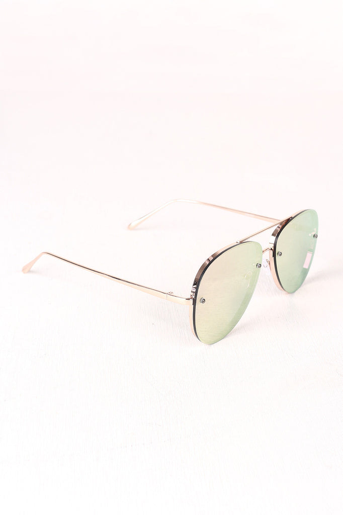 Double Bridge Mirrored Lens Aviator Sunglasses